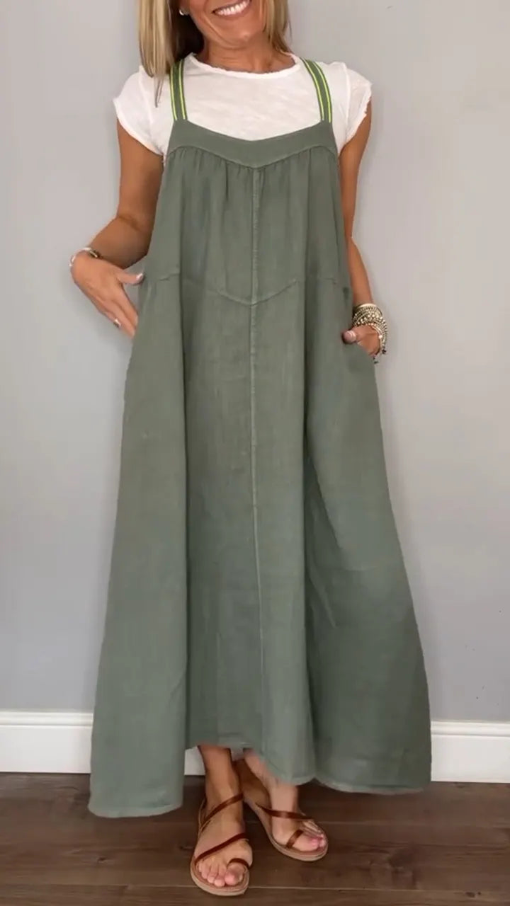 Ladies' Suspender Cotton Linen Loose Casual Dress