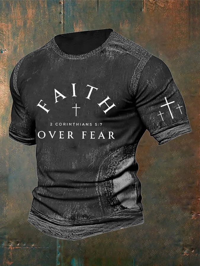 Men's Vintage Faith“Faith Over Fear” Print Casual T-Shirt