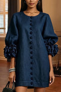Women's Elegant Cuff Flower Decoration Loose Mini Dress