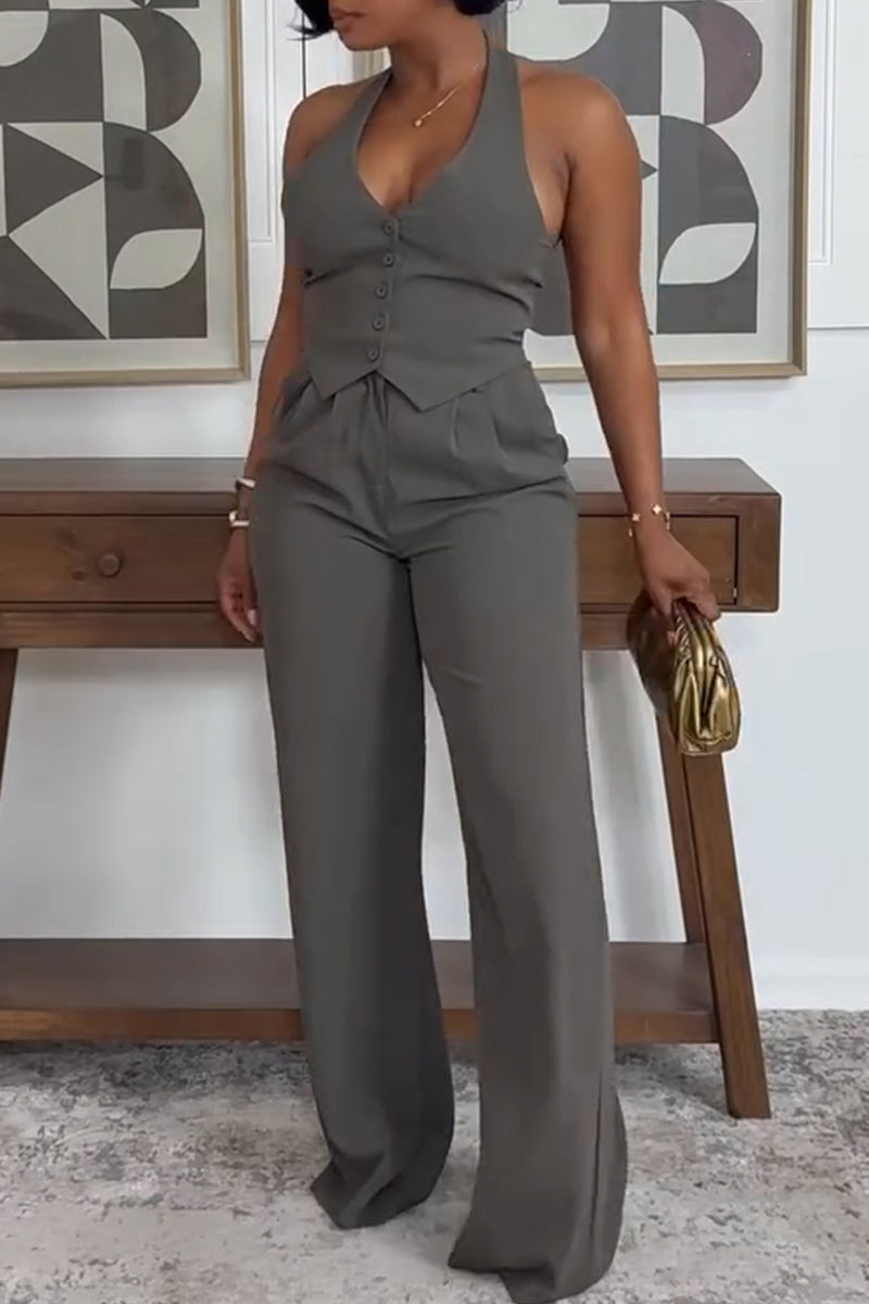 Women's Simple Commuter Halter Vest Pants Two-Piece Set