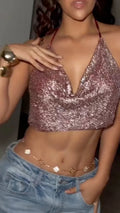 Womens Neck Hanging Hot Rhinestone Sexy Casual Top