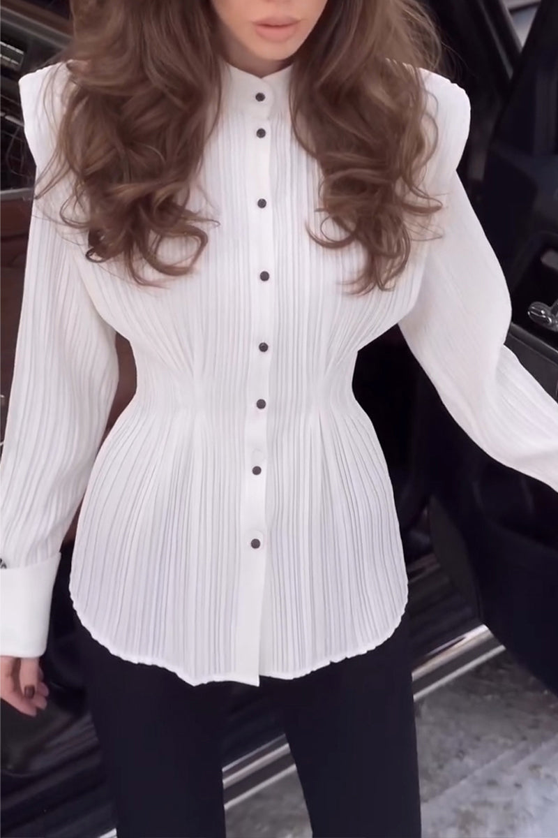 Women's Elegant Wide Shoulder Pleated Shirt or Pants