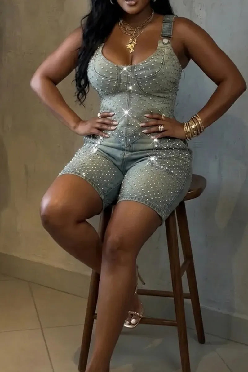 Hot Selling Women's Casual Rivet Denim Jumpsuit