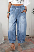 Women's Casual Washed Denim Lantern Jeans