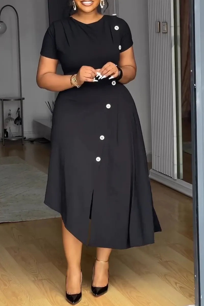 Women's Round Neck Irregular Breasted Elegant Casual Dress