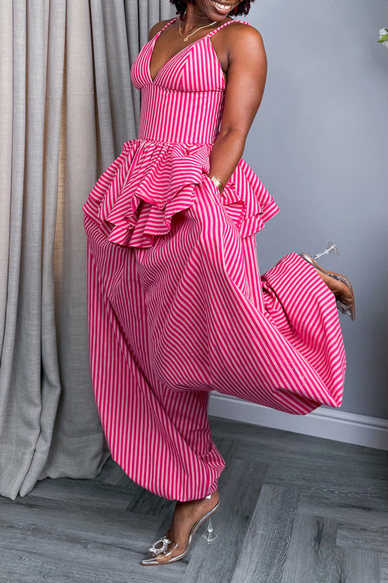 Women's Double Layer Ruffle Stripe Vest or Loose Elastic Cuff Pants