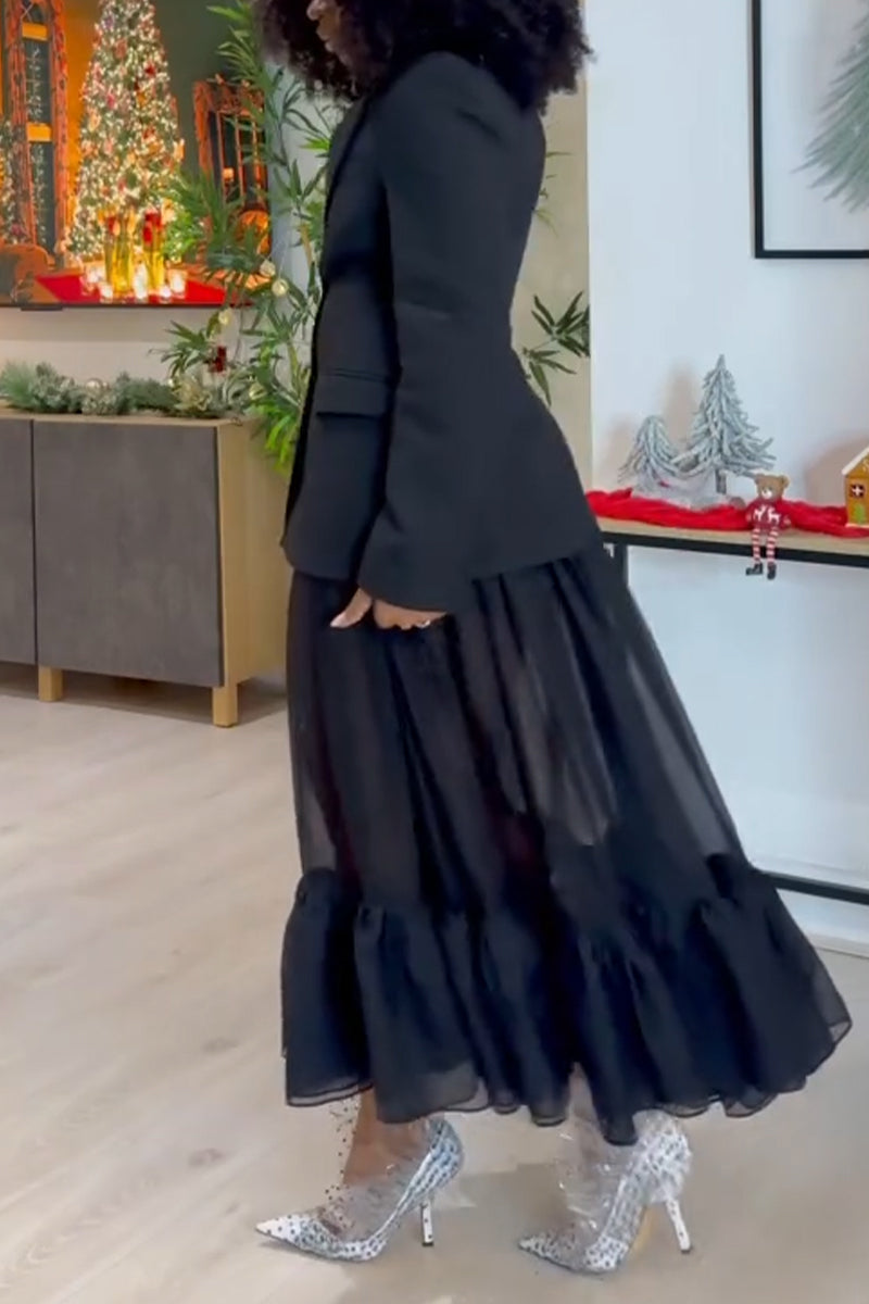 Women's Collar Jacket+ Patchwork Half Skirt Temperament Commuting Set