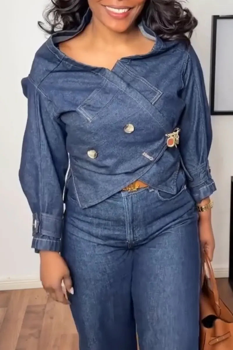 Women's Collar Denim Jacket + Jeans