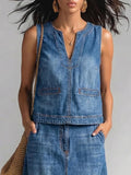 Solid Color Loose Sleeveless V-Neck Vest Top