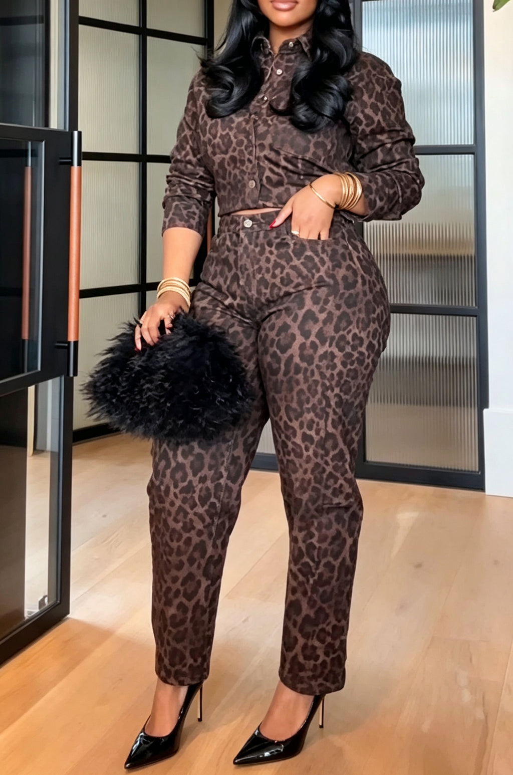 Women's Fashion Party Leopard Short Shirt or Pants