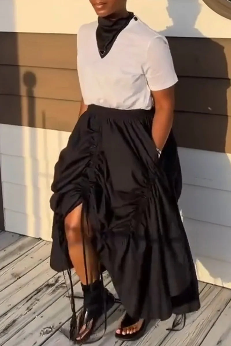 Women's Street Fashion Drawstring Asymmetric Skirt