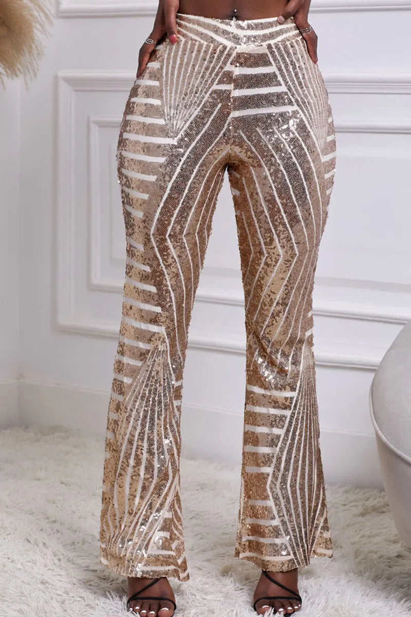 Women's Stylish Sequin Paneled Straight Leg Pants
