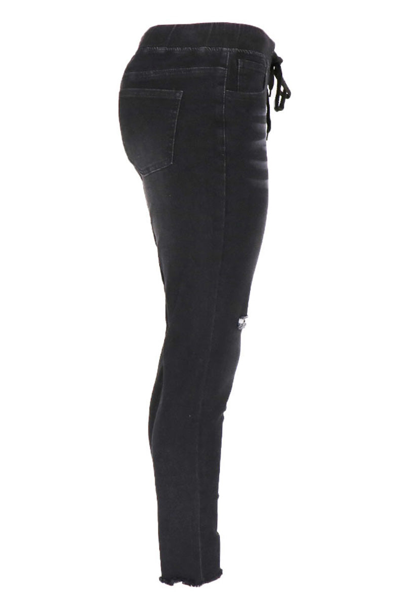 Women’s Drawstring Ripped Skinny Jeans