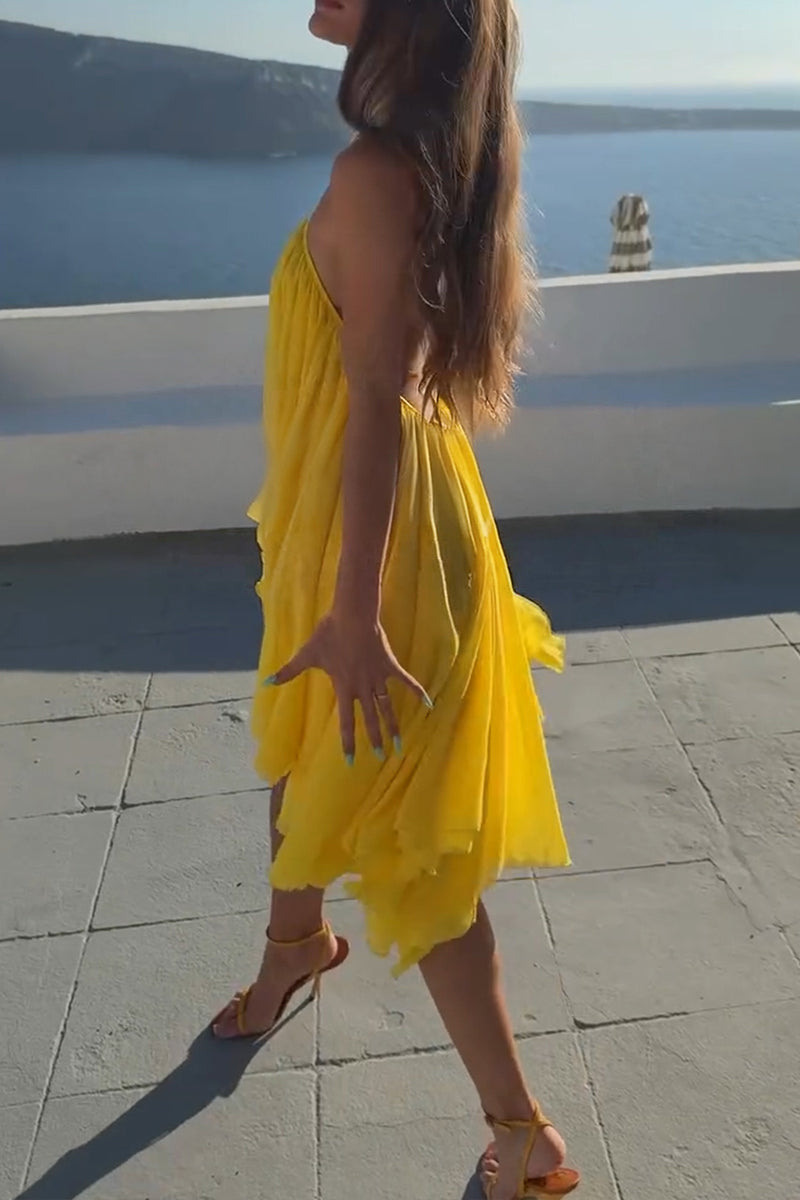 Women's Vacation High-Low Backless Mesh Midi Dress
