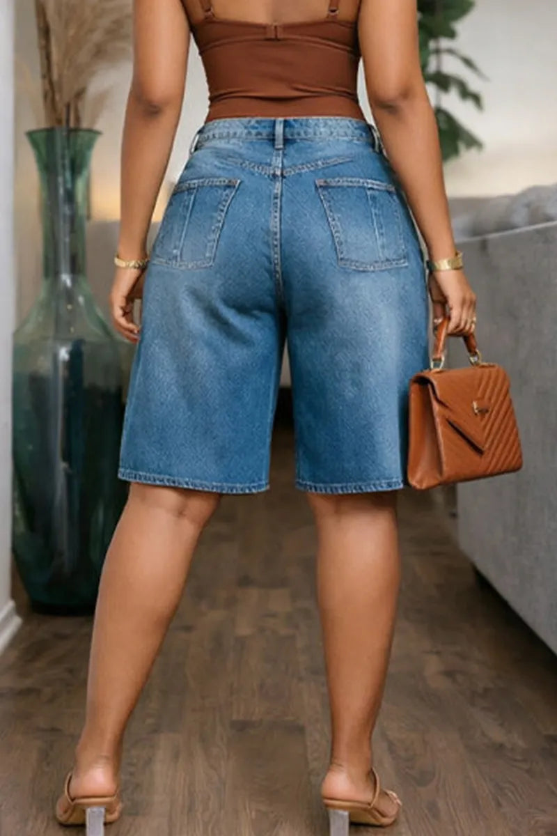 Women's Casual Faux Layered Patchwork Cropped Denim Pants
