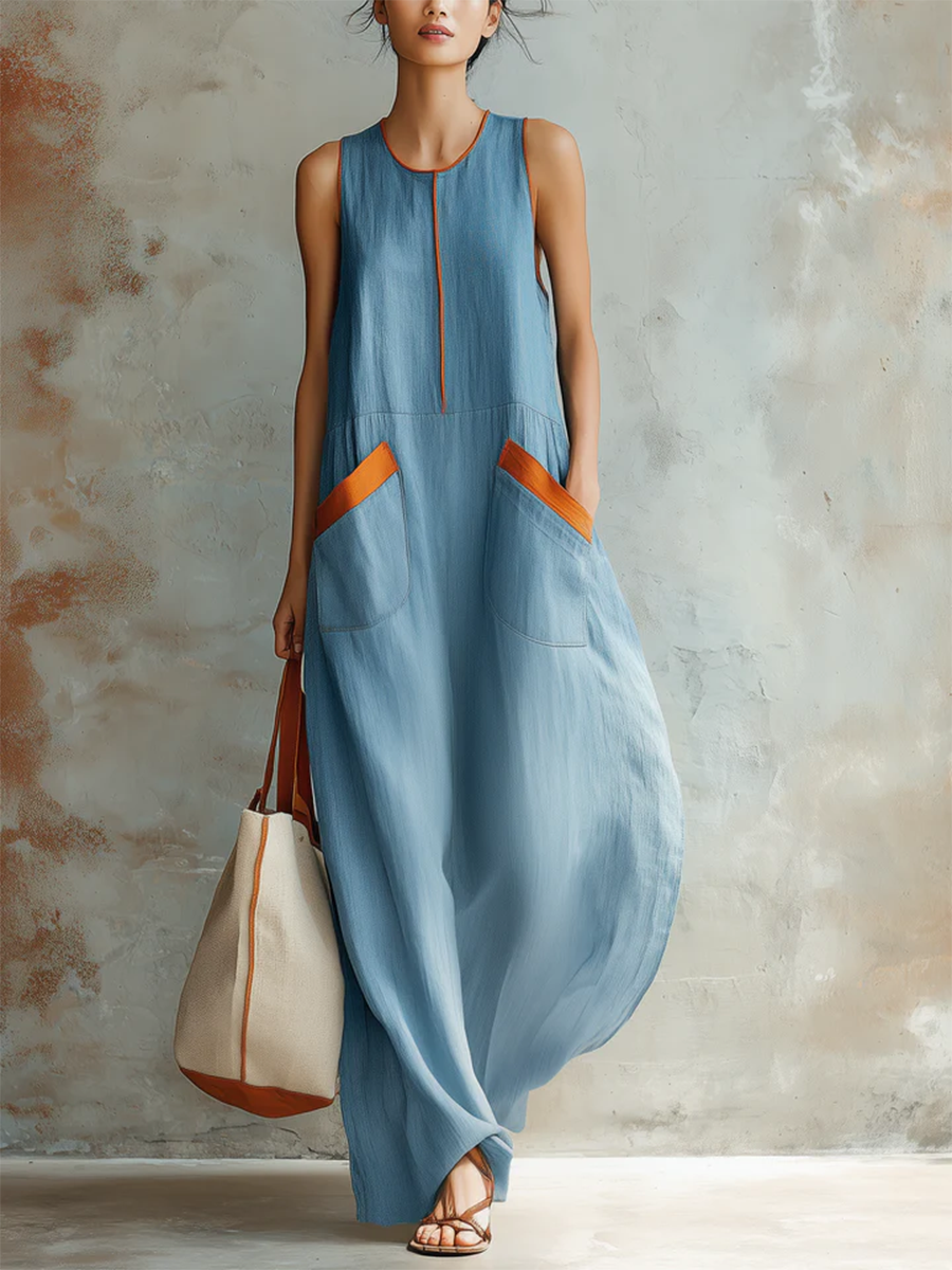 Cozy & Lightweight Contrast Trim Denim Dress