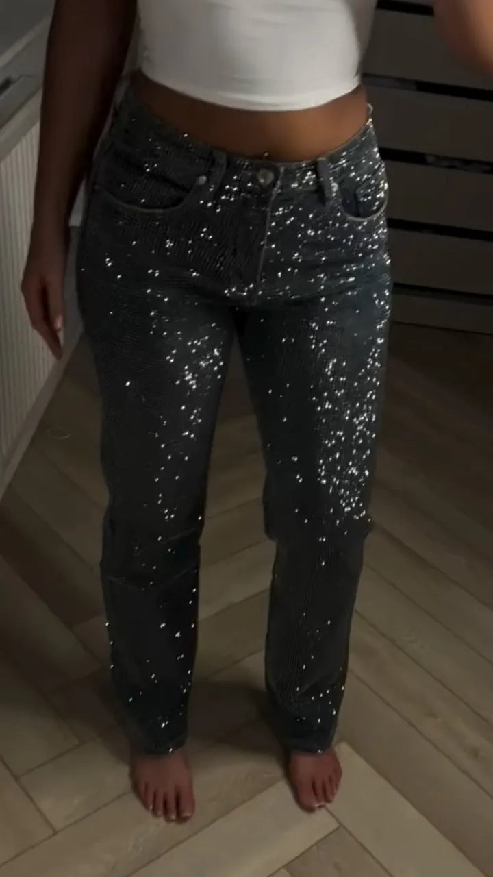 Women Hot Rhinestone Sparkling Casual Jeans