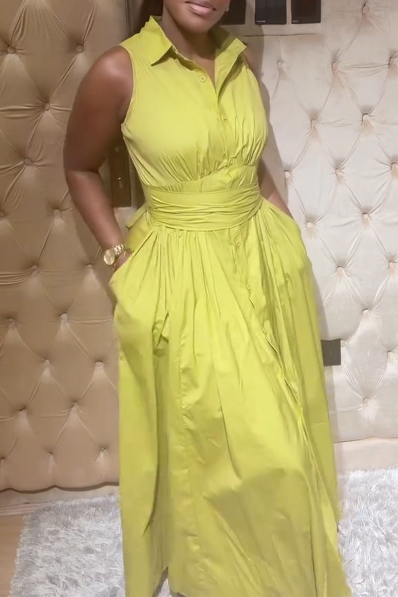 Women's Collar and Waist Strap Solid Color Elegant Casual Dress
