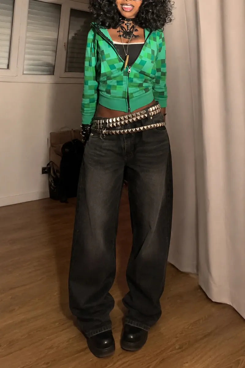 Women's Street Fashion Jeans with Studded Belt