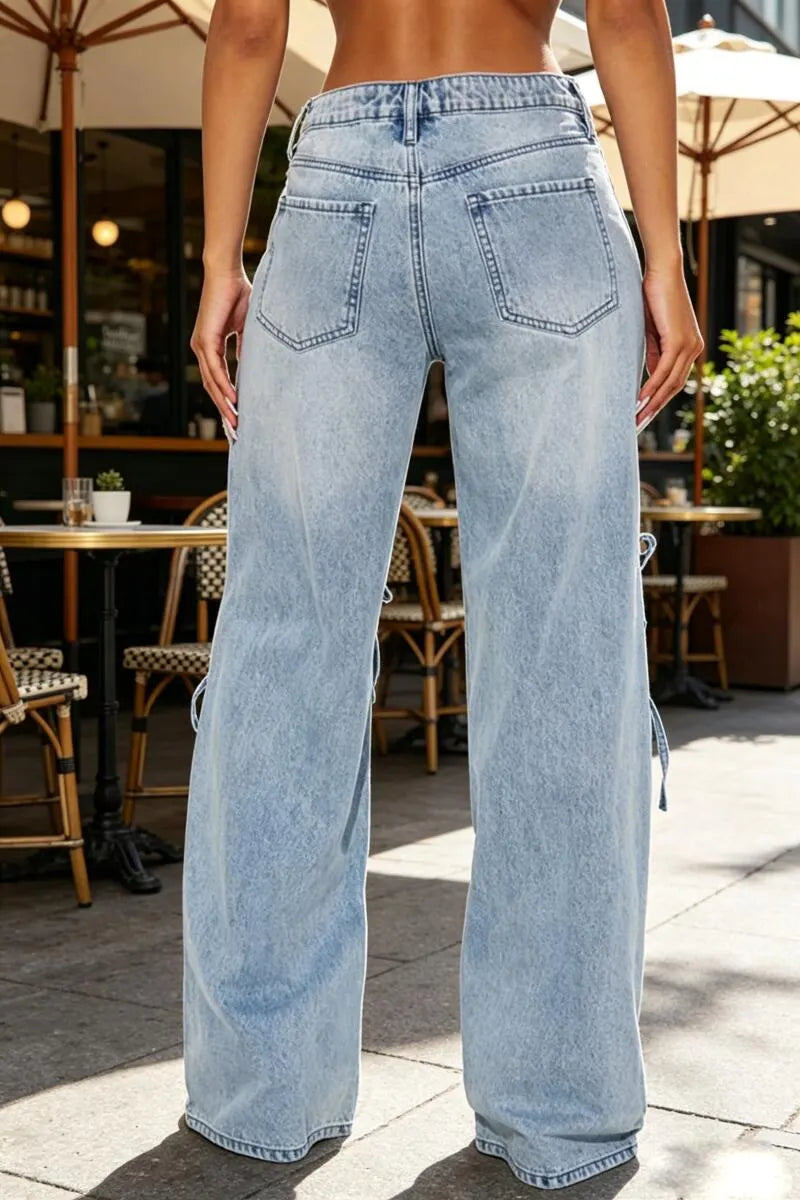 Women Washed Love Hollow Casual Jeans