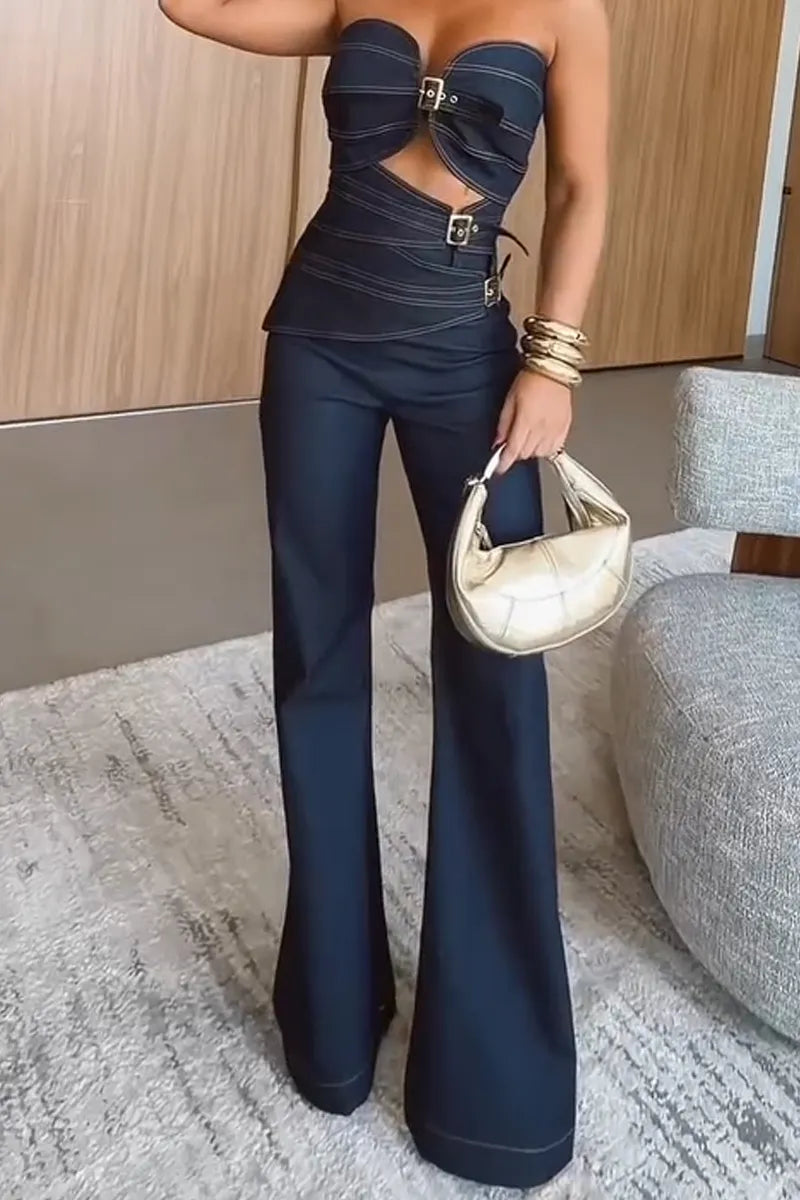 Women's Strapless Patchwork Top or High Waisted Patchwork Jeans