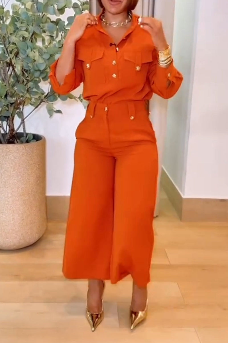 Women's Fashion Commuter Button Shirt Pants Two-Piece Set