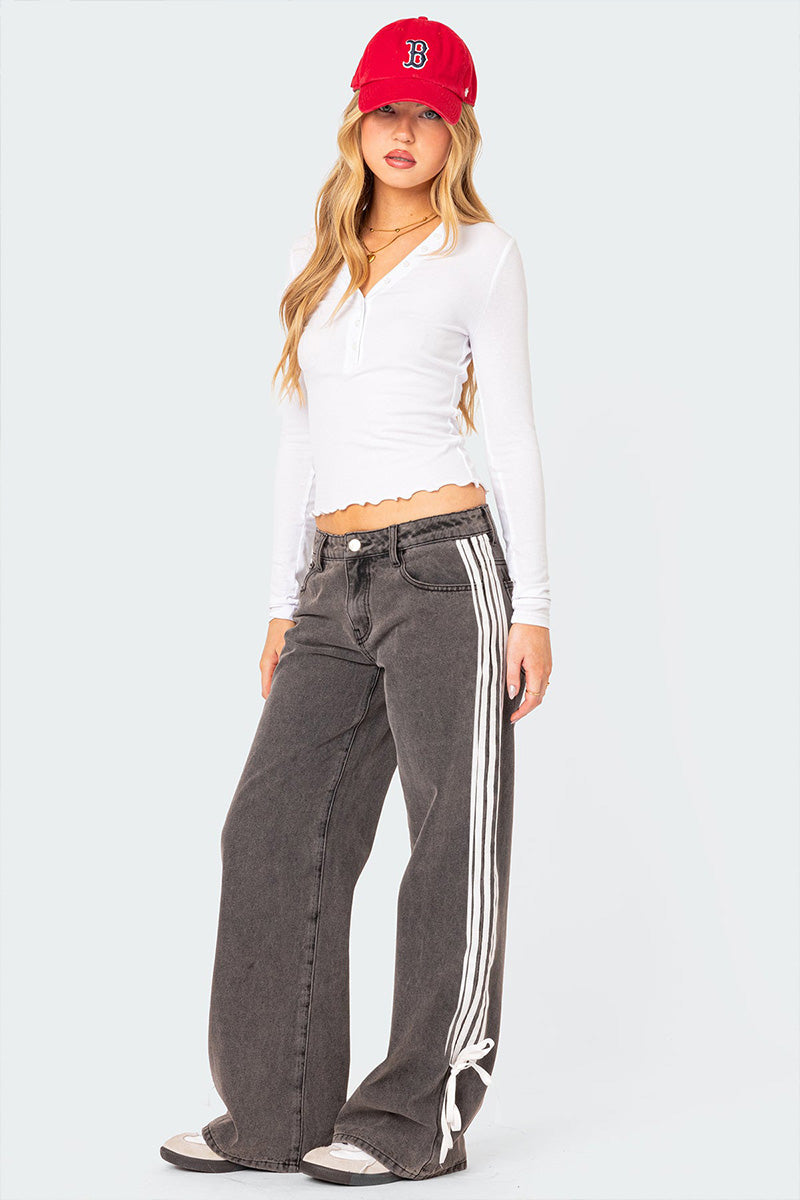 Fashion Loose Fit Side Stripe Wide Leg Jeans