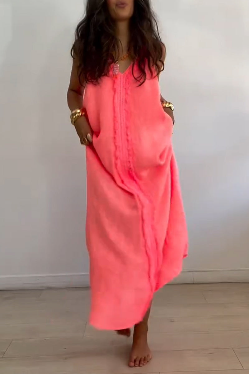 Women's Suspender Patchwork Solid Color Loose Casual Dress
