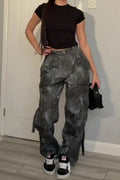 Women's Printed Street Style Jogger Jeans With Multiple Pockets