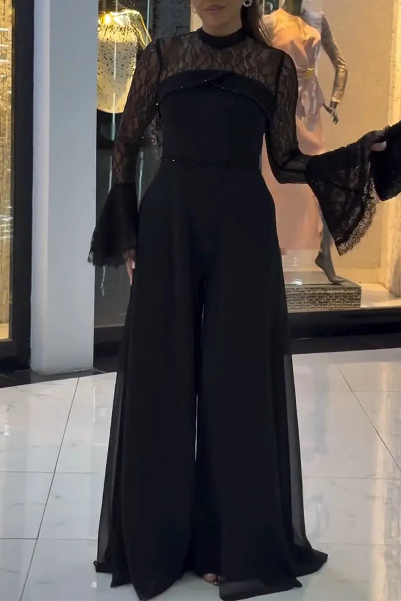 Women's Round Neck Lace Patchwork Elegant Temperament Jumpsuit