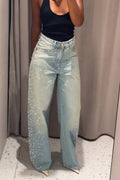 Women's Rhinestone Washed Casual Jeans