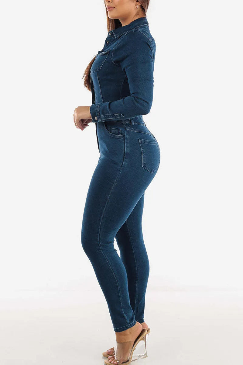 Women's Slim Stretch Washed Denim Jumpsuit