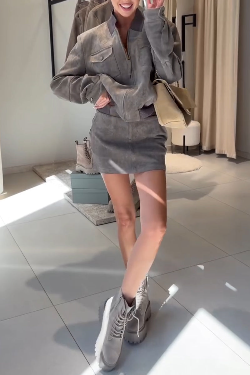 Women's Elegant Casual Lapel Jacket or Skirt