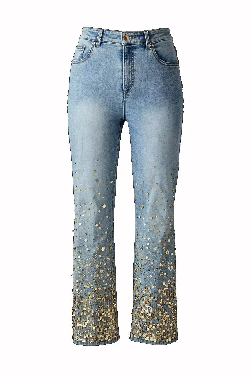 Ladies' Hot Selling Casual Gradient Sequin Flared Jeans