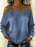 Women‘s Vintage Line Pattern Art Print Casual Cotton Denim Shirt