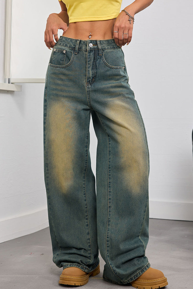 Women's Vintage Washed Loose Fit Jeans With Embroidery