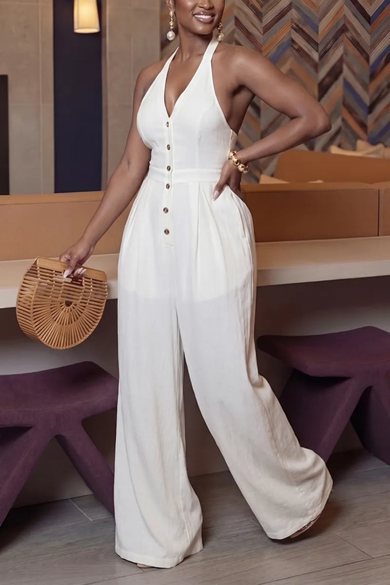 Women's Casual Halter Neck Back Tie Jumpsuit