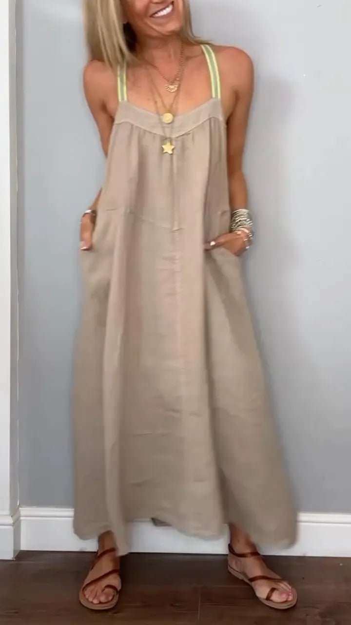 Ladies' Suspender Cotton Linen Loose Casual Dress