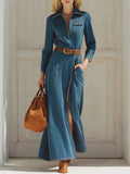 Women's Retro Zip Art Stylish Casual Denim Long Dress