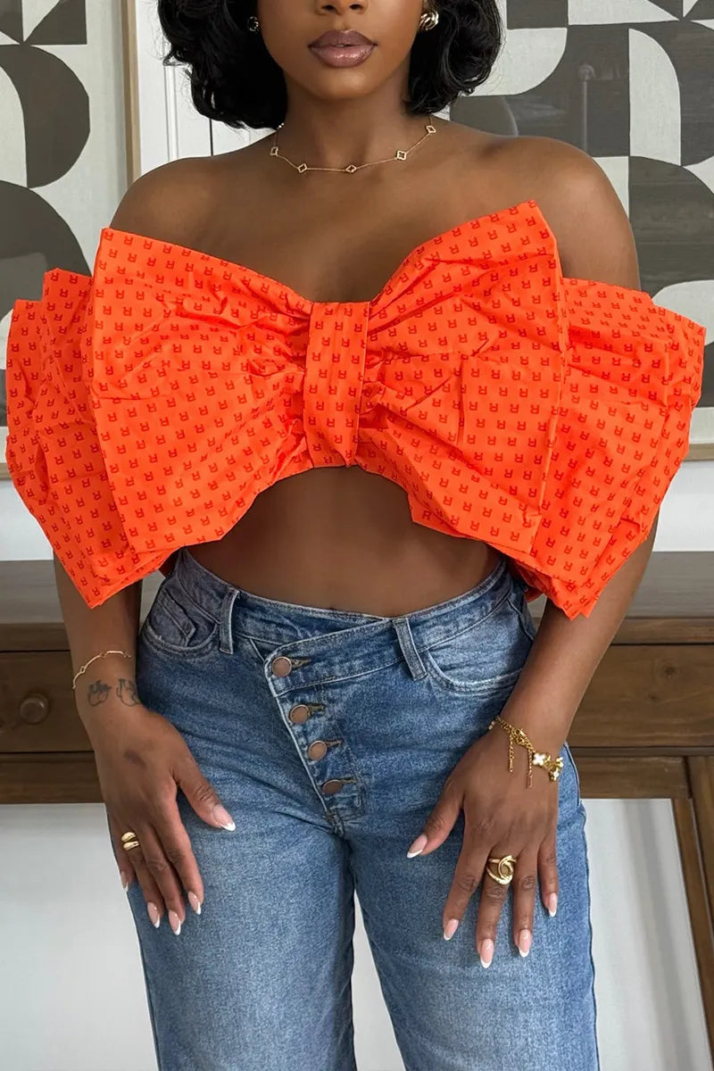 Women's Strapless Bow Design Sexy Casual Top