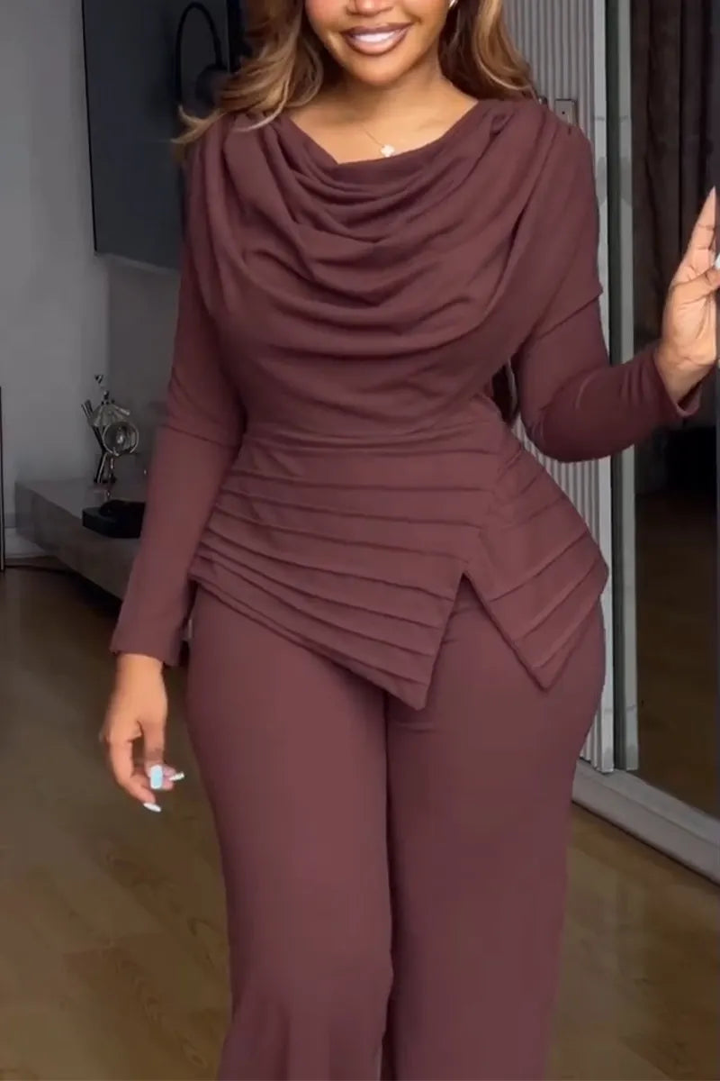 Women's Round Neck Solid Color Patchwork Elegant Temperament Jumpsuit