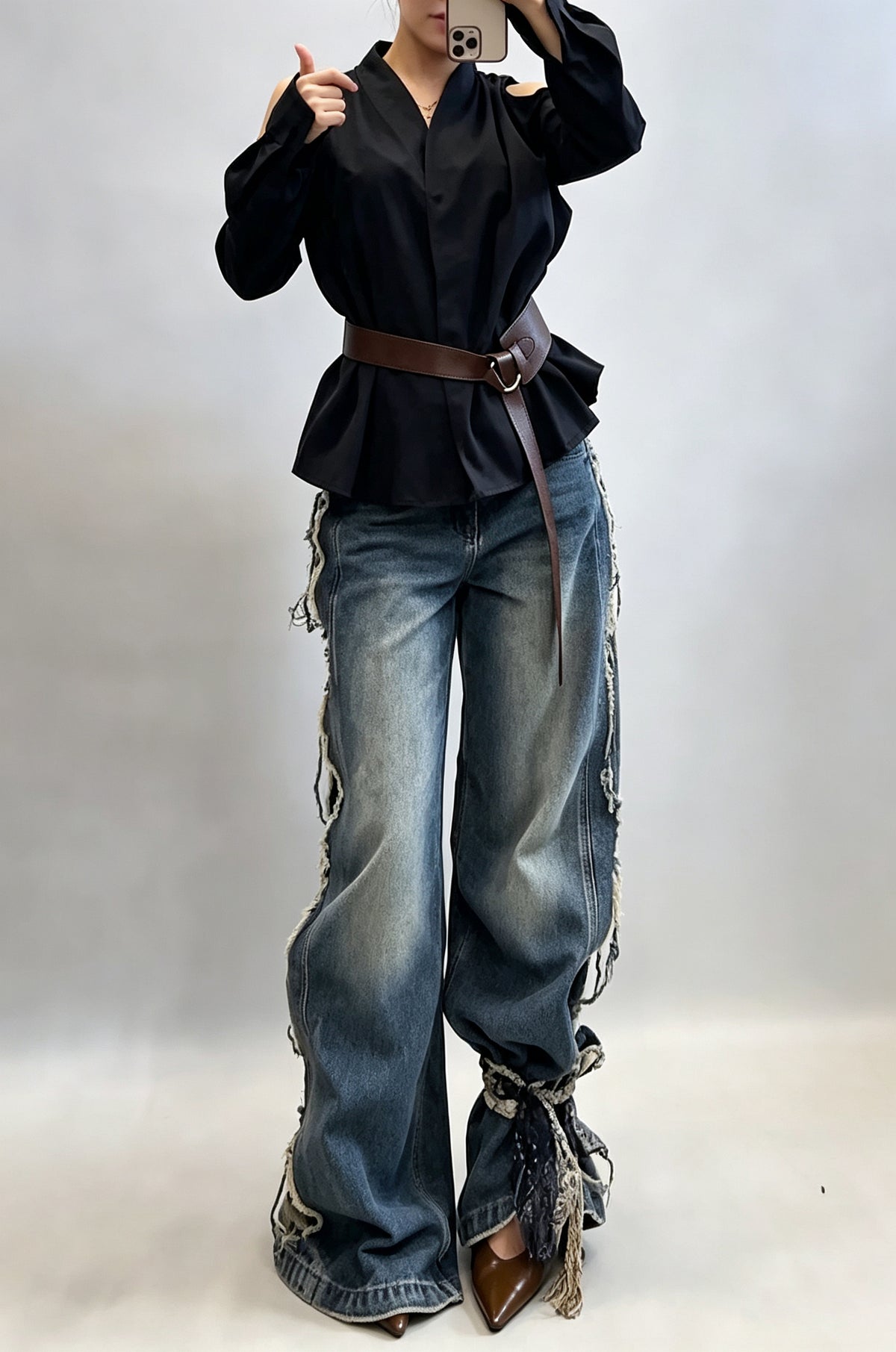 Women's Street Style Side Camo Patchwork Wide Leg Jeans