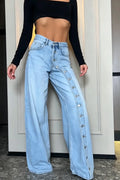 Women's Fashion Button Front Double Layer Wide-Leg Jeans