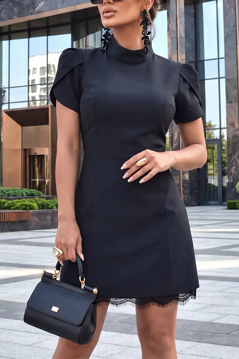 Women's Elegant Lace Hem Patchwork Mini Dress