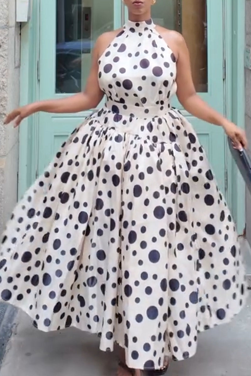 Women's Elegant Polka Dot Vest A-Line Hem Skirt Two-Piece Set