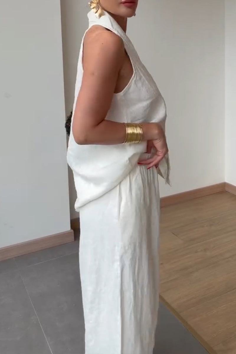 Women's Vacation Fashion Button Vest Loose Pants Two-Piece Set