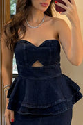 Women's Elegant Double Layer Flounce Hem Denim Vest or Skirt