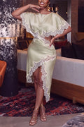 Women's Elegant Lace Patchwork Asymmetric Hem Dress
