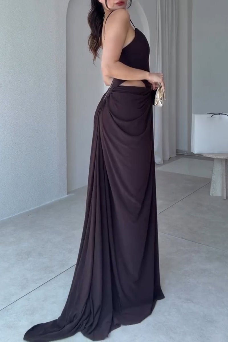 Women's Suspender Patchwork Slit Solid Color Elegant Temperament Dinner Party Style Dress