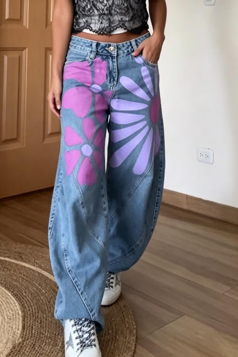 Women's Printed Casual Wide Leg Jeans